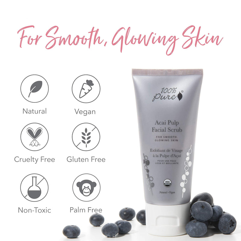 100% PURE Acai Pulp Facial Scrub, 2 fl oz | Exfoliating; for combination skin; Organic