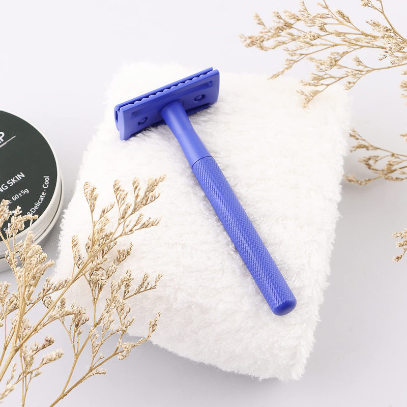[Australia] - KINGHOOD Double Edge Safety Razor, Single Blade Razor with 10 Premium Blades, Metal Shaving Razor for Women and Men, Deep Blue Blue a 