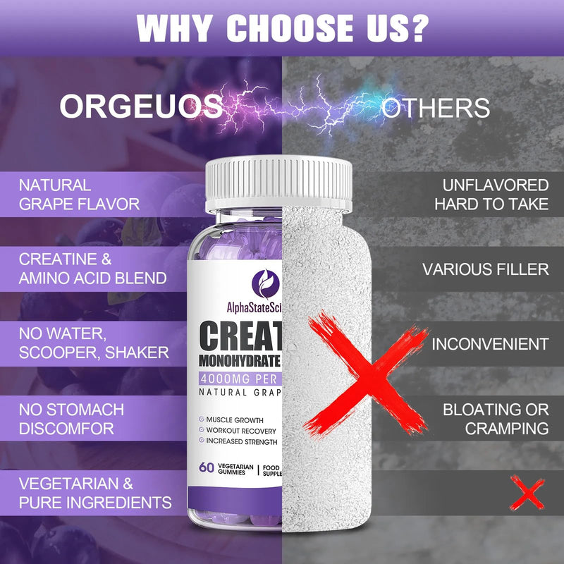 Creatine Gummies - 4000mg Creatine with Calcium, Magnesium & Potassium, Strength, Endurance & Muscle Growth Supplement (60 Gummies)