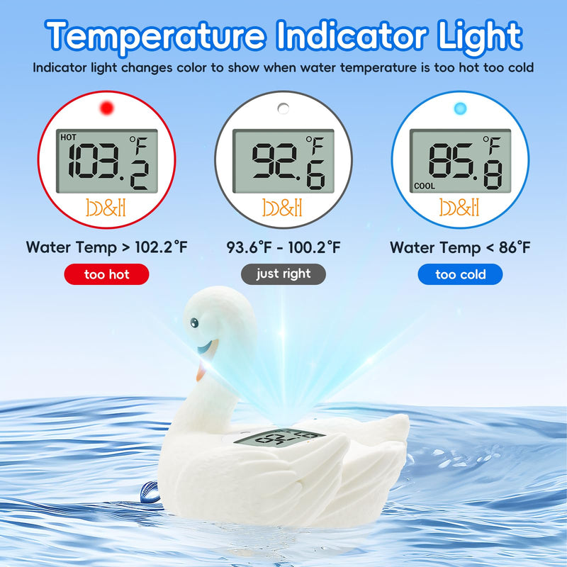 b&h Baby Bath Thermometer, White Swan Shaped Baby Safe Floating Bath Thermometer - Easy to Read Screen - Reliable Temperature Readings