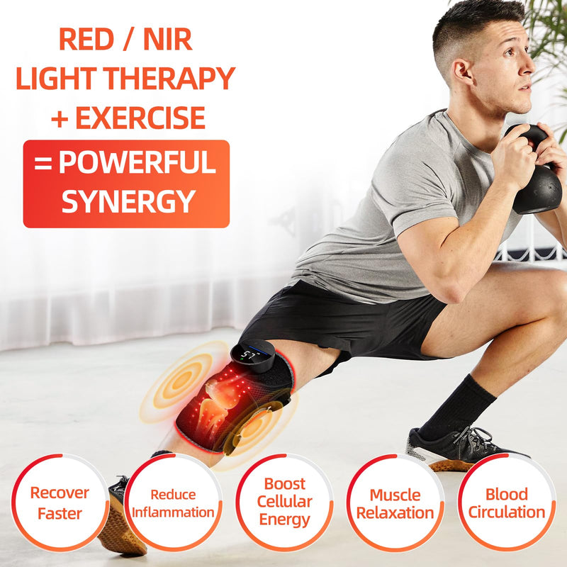 [Australia] - Red Light Therapy Knee Brace Vibration Knee Massage for Pain Relief, 660nm&850nm, Rechargeable Wireless Controller, Near Infrared Light Heated Device for Knee/Elbow/Shoulder Pain Relief Black 15.77in 