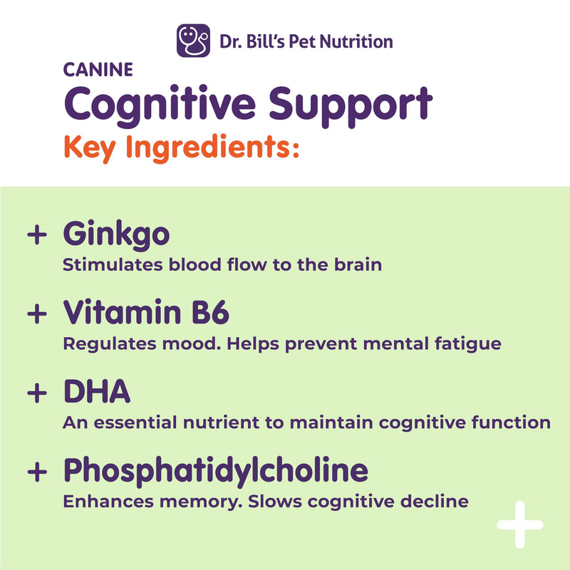 Dr. Bill’s Canine Cognitive Support | Memory Support Supplement Multivitamin for Dogs | Contains Gingko Biloba, L-Carnosine, Vitamin B-12, L-Glutamine, L-Tyrosine, and DHA for Adult and Senior Dog - PawsPlanet Australia