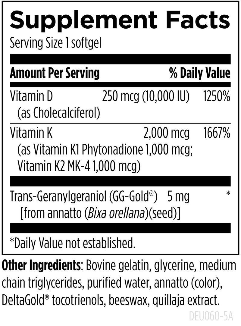 Designs for Health D-Evail 10K - 10,000 IU Vitamin D Supplement with Vitamin K (K1, K2 as MK-4) + GG - Bone, Cardiovascular + Immune Support - Improved Bioavailability Vitamin D3 (60 Softgels)