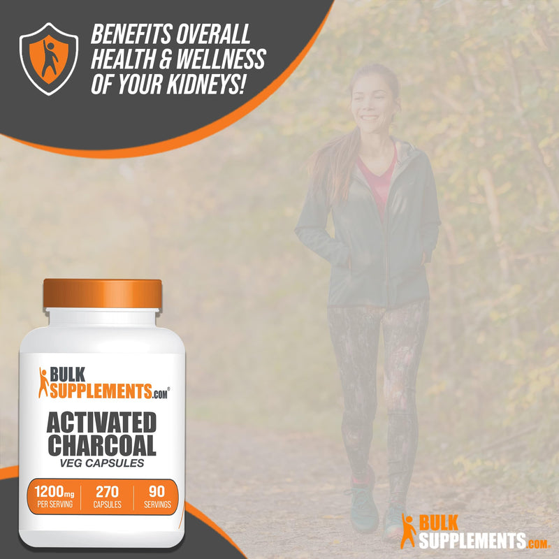 [Australia] - BulkSupplements.com Activated Charcoal Capsules - Coconut Charcoal, Activated Charcoal for Kidney Support, Activated Charcoal Pills - Vegan, 3 Capsules per Serving (1200mg), 270 Veg Capsules 