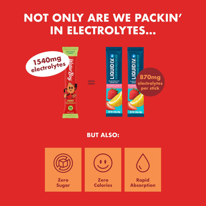 [Australia] - Waterboy Daily Hydration | 1,570mg Electrolyte Powder Packets | No Sugar, All Natural, Gluten Free, Zero Calories | 15 Drink Stick Mixes (Watermelon) Watermelon 1.6 Ounce (Pack of 1) 