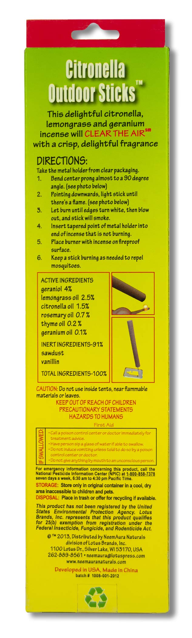 [Australia] - Neem Aura Naturals Outdoor Citronella Sticks, 10 Count 