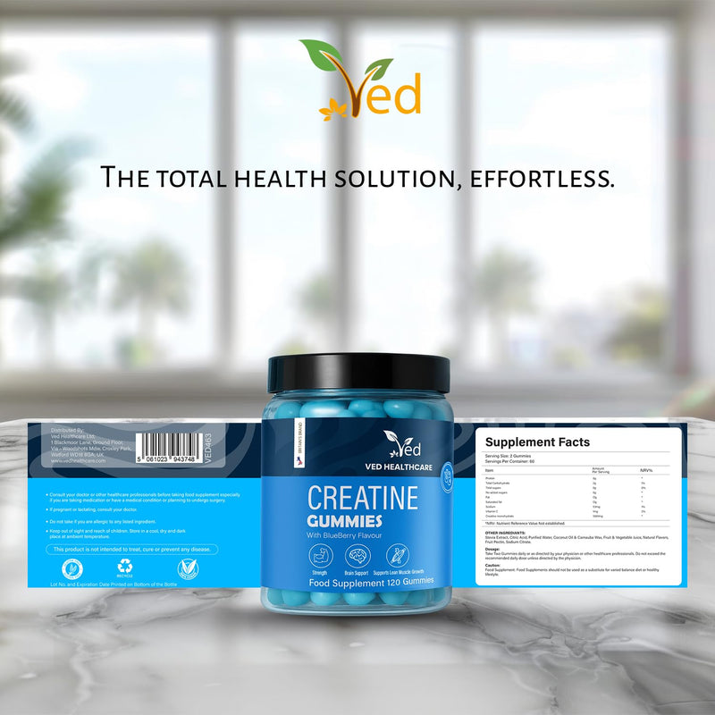 VED Creatine Monohydrate Supplement - 120 Creatine Gummies with Max Nutrition for Men and Women - Gym Accessories Gummies.