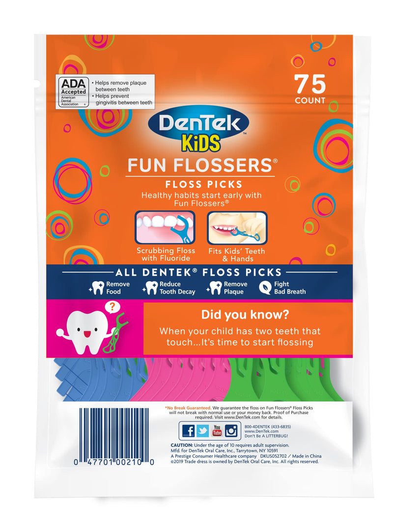 [Australia] - DenTek Kids Fun Flossers, Removes Food & Plaque, 75 Count, 3 Pack Wild Fruit 75 Count (Pack of 3) 