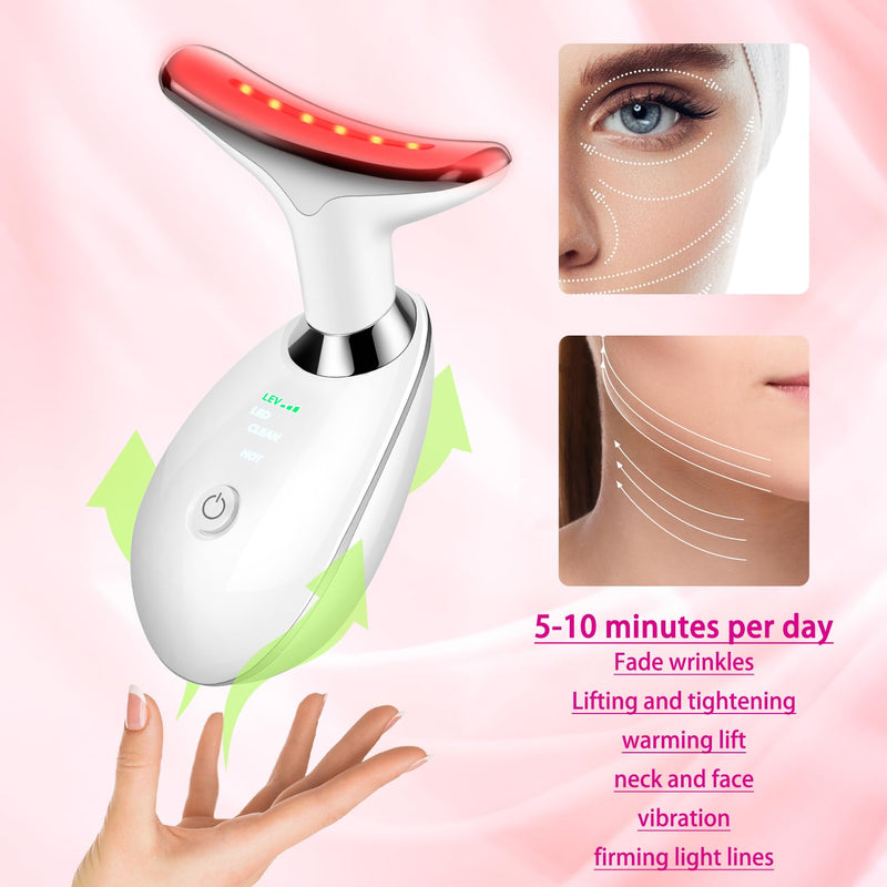 VGY Face and Neck Massager Tool, 7-in-1 Color Red-Light-Therapy Wand for Skin Care, White