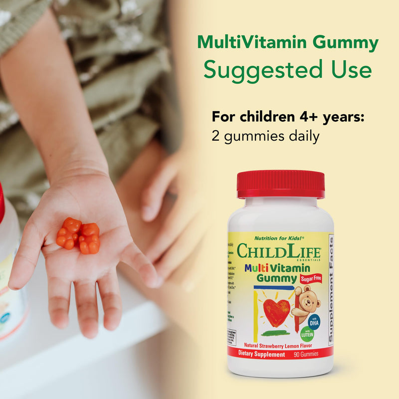 [Australia] - CHILDLIFE ESSENTIALS Multivitamin Gummies for Kids - Children's Vitamins, Kids Multivitamins with DHA, Sugar Free - Natural Strawberry, 90 Count 