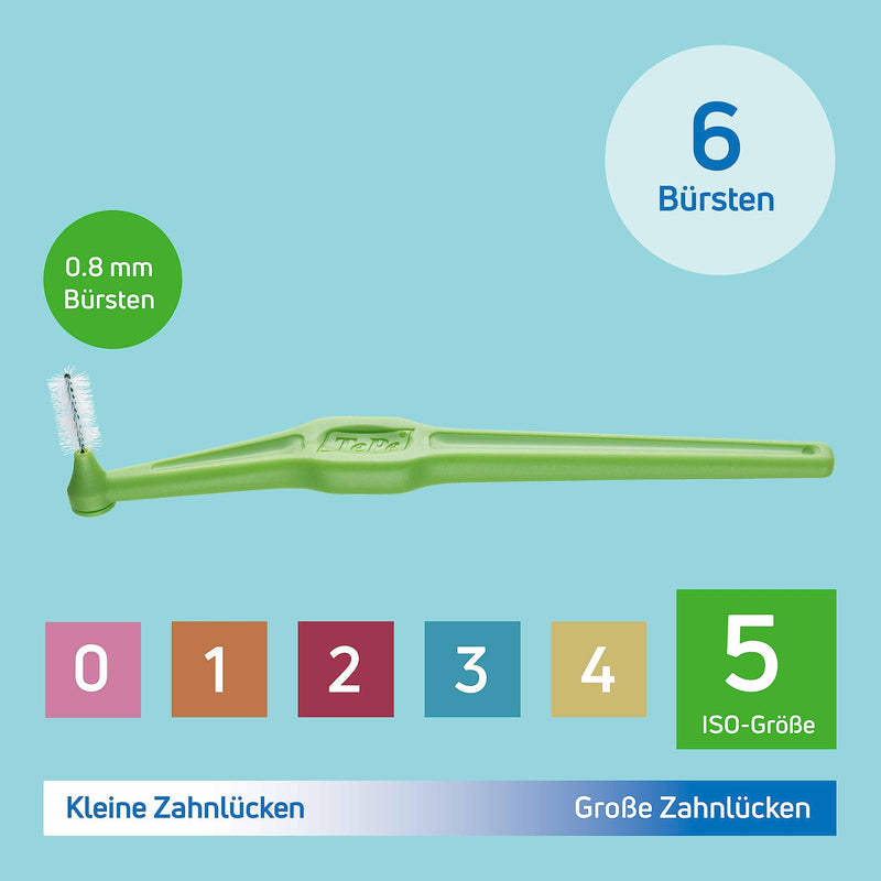 [Australia] - TEPE Angle interdental brushes green (ISO size 5: 0.8 mm) / Controlled cleaning of the spaces between teeth even in hard-to-reach places / 1 x 6 Angle interdental brushes 