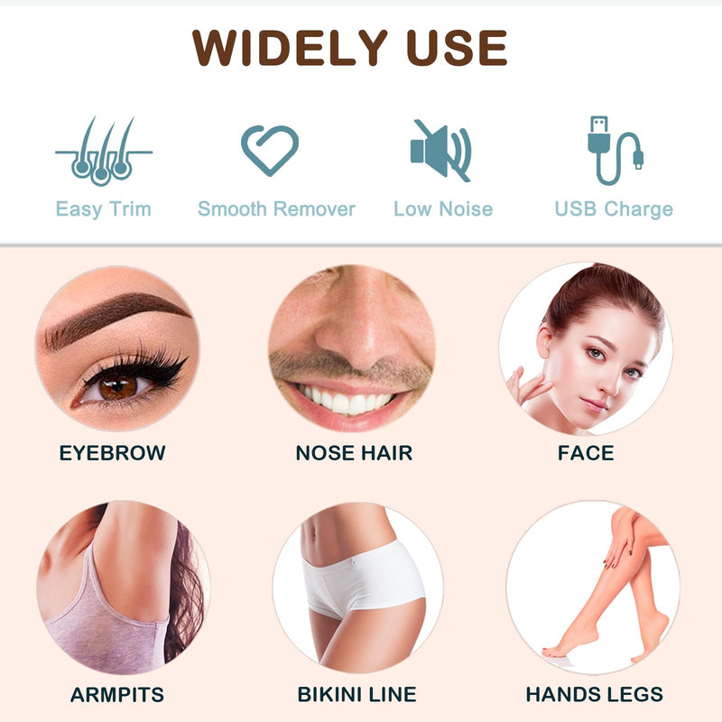 [Australia] - Facial Hair Removal Eyebrow Trimmer - Facial Shaver Device 2 in 1 Remover for Face Peach Fuzz Eyebrow Nose Ear Hair Chin Lips Armpit with LED Light Rechargeable for Women Men Travel Size (White) White 
