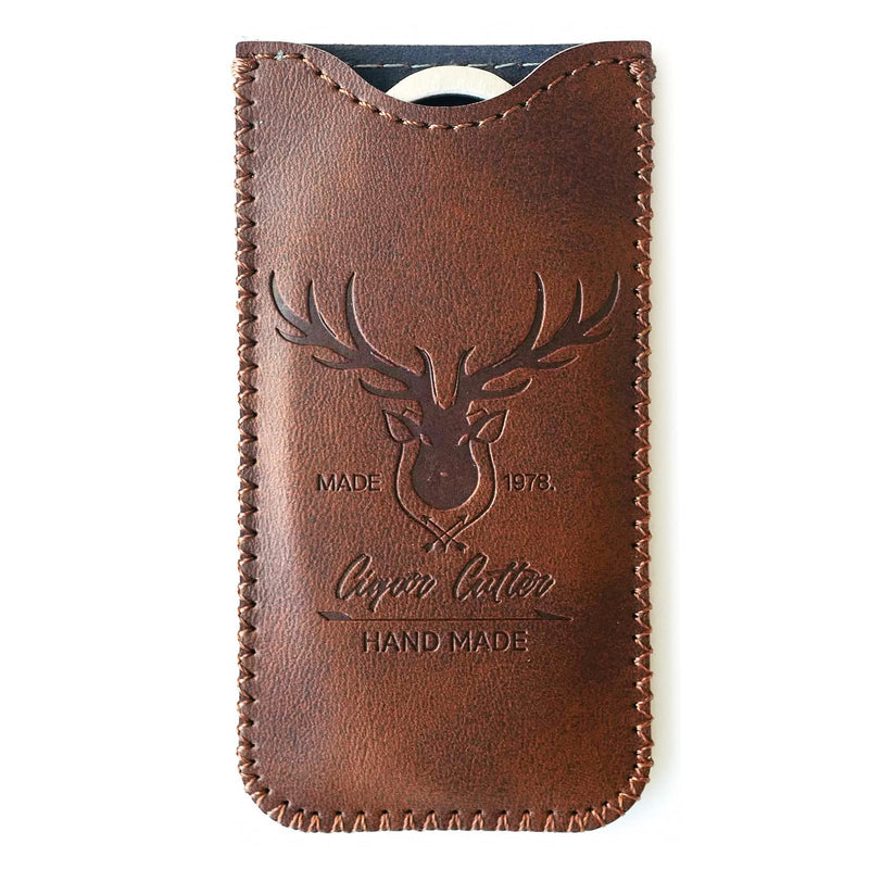 [Australia] - Stainless Steel Cigar Cutter with Leather Case,Double Blade for a Precise Perfect Cut(Brown deer) Brown Deer 