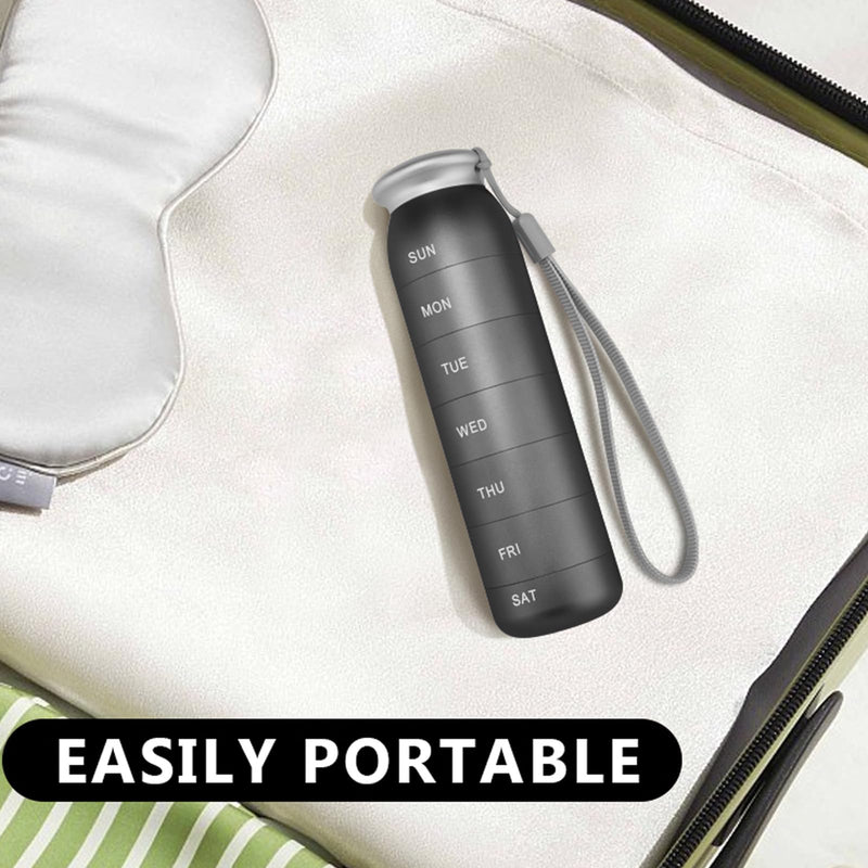 Metal Weekly Pill Organizer, Waterproof Container (Black) | Portable Travel 7 Day，Large Pill Case, Aluminum, Metal, Hold Vitamins, Cod Liver Oil, Supplements and Medications Black
