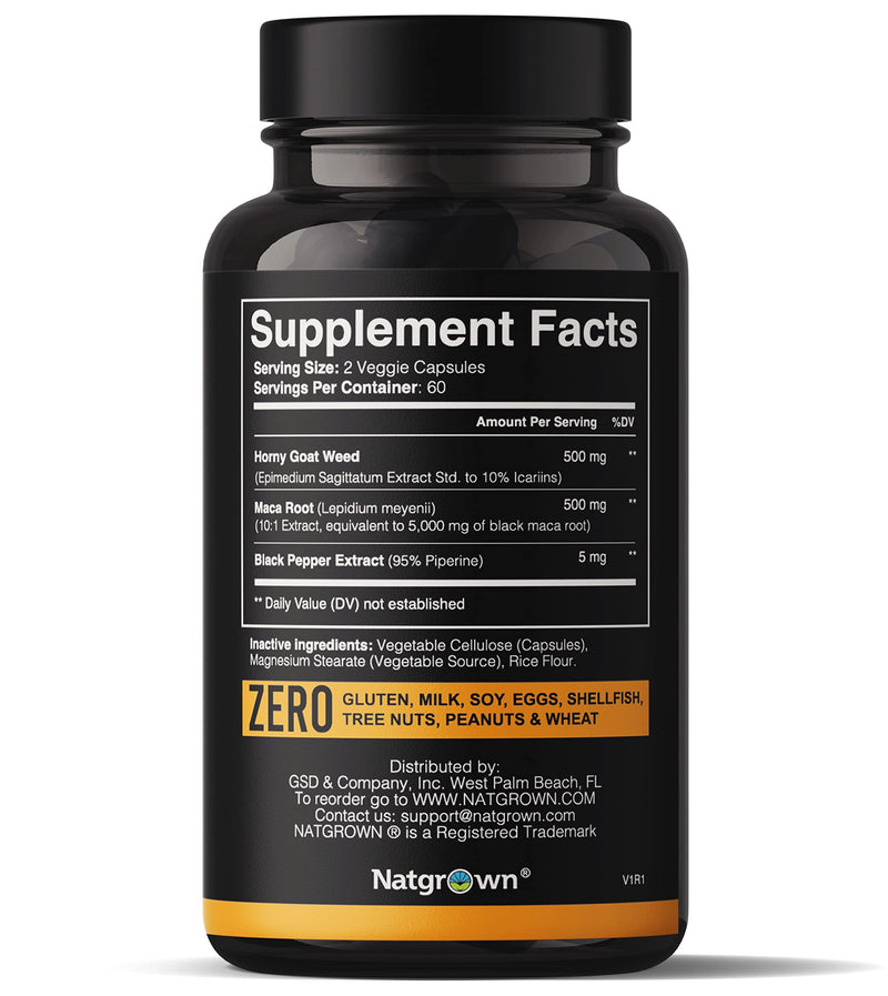 [Australia] - Natgrown Horny Goat Weed and Maca Root Extract Supplement for Men & Women (Epimedium Extract, Hornygoatweed) Vegan Capsules -120 Ct 120 Count (Pack of 1) 