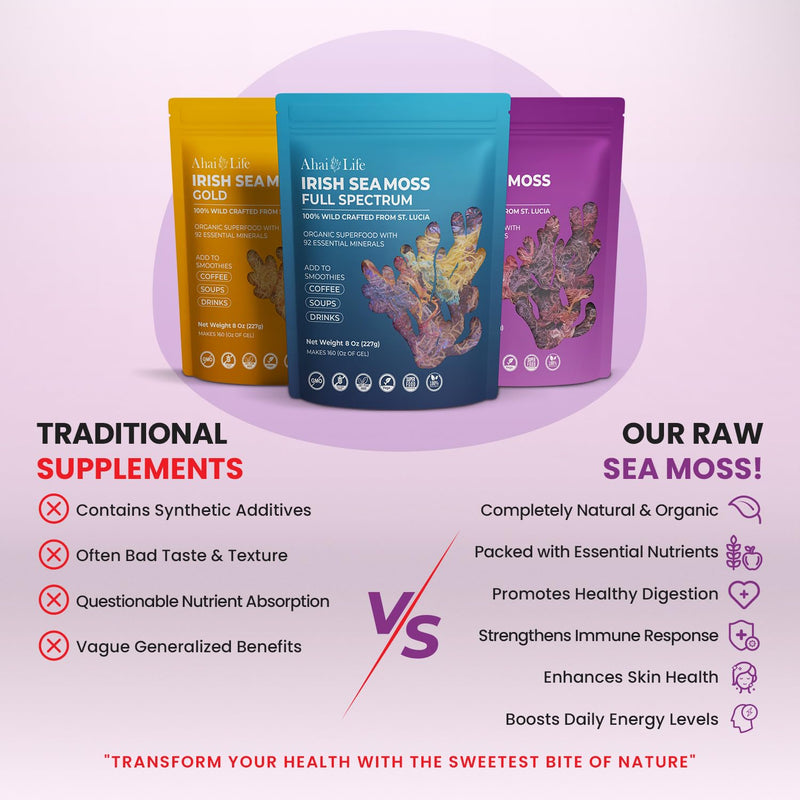 Purple Sea Moss Raw Organic| Makes 160oz of Gel - 100% Wild Crafted| Non-GMO Sun-Dried Mineral Rich Super Food for Energy| Booster Healthy, Immunity Digestion (8oz) Purple 8 Ounce