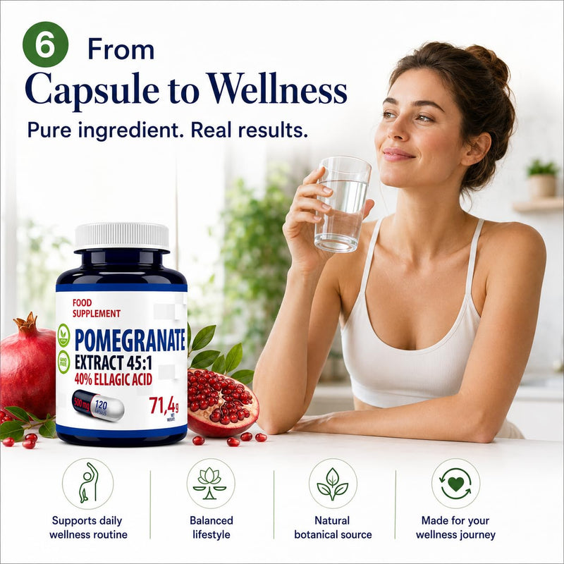 Hepatica Pomegranate Extract 22,500mg Equivalent | 500mg 45:1 Extract Standardised to 40% Ellagic Acid | 120 Vegan Capsules | 4-Month Supply | 3rd Party Lab Tested
