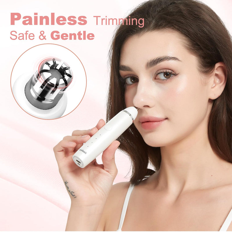 Nose Hair Trimmer for Women & Men, 3-in-1 Facial Hair Remover for Peach Fuzz, Eyebrow Trimmer, Shaper & Shaver, Ear & Face Grooming Kit, USB-C Rechargeable, Painless, Dry Use, Compact & Travel-Ready Snow White