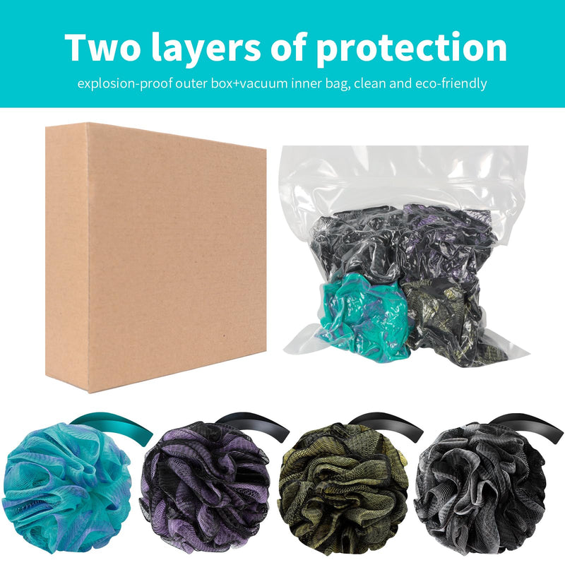 [Australia] - Bath Loofah Shower Sponge Body Back Scrubber Soft Mesh Shower Puffs Exfoliating Loofa for Women & Men Bath Accessories Cleaning Tool(4Pack 60G Dark Elf) 1 Count (Pack of 4) 