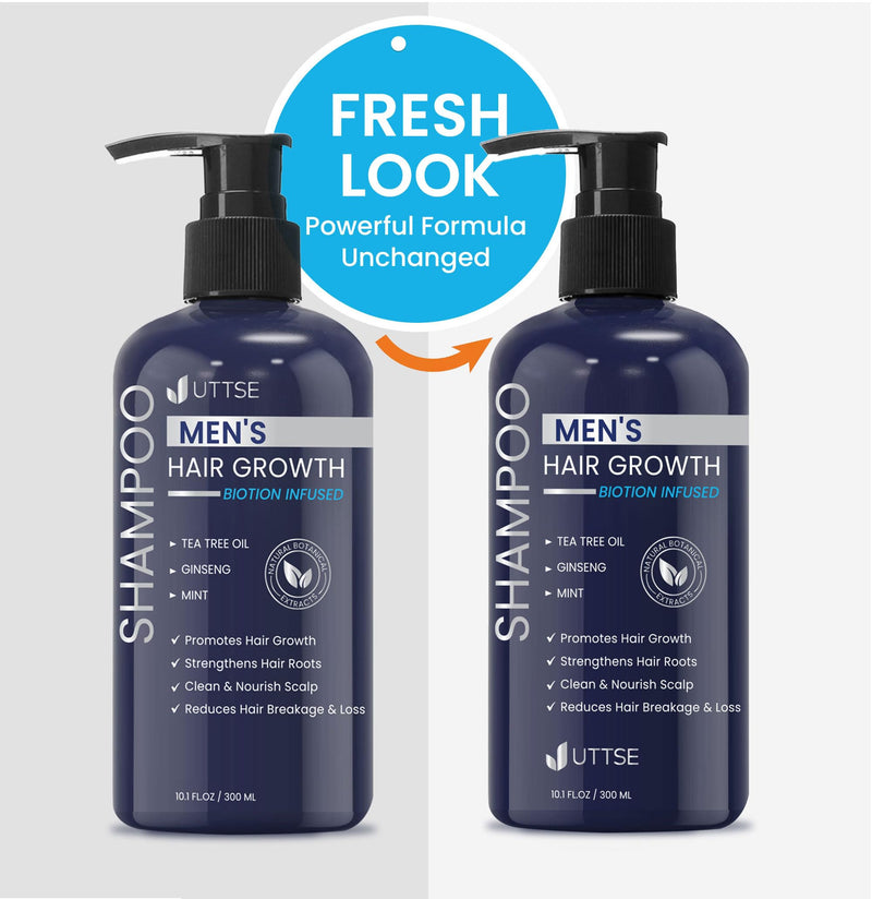 Uttse Biotin Hair Growth Shampoo for Men: Natural Thickening Shampoo with Tea Tree Oil Ginseng Mint for Hair Loss and Thinning Hair - 10.1 fl.oz, Dark Blue