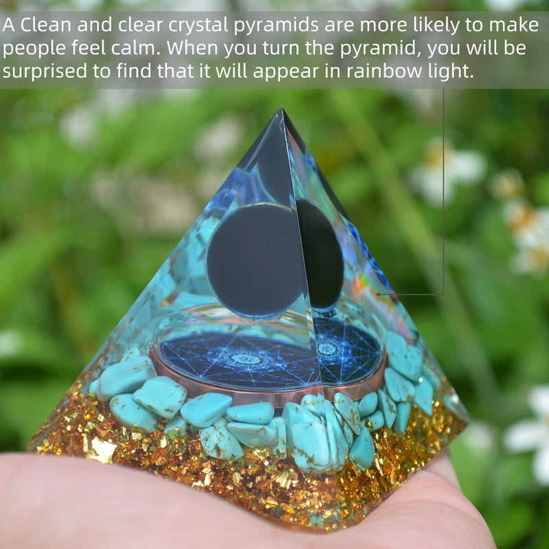 HopeSeed Orgone Pyramid Natural Turquoise and Obsidian Energy Healing Crystal Pyramid Orgonite Chakra Positive Energy Generator for Stress Reduce Healing Meditation Turquoise&obsidian