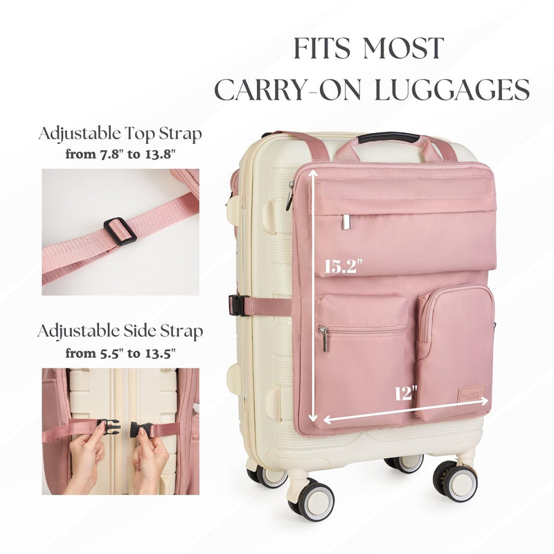 BAREFOOT CARIBOU Over Luggage Organizer, 16 Inch Laptop Sleeve (Pink) | Slides over carry on suitcase handle, storage pockets, adjustable straps, lightweight nylon, travel accessories bag Pink