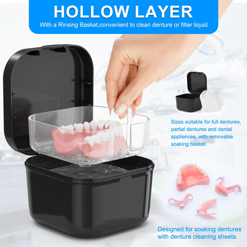 [Australia] - 2 Pack Denture Bath Case and Retainer Case Denture Cups for Soaking Dentures Holder False Teeth Container Mouth Guard Storage Case Cleaning Purple+Black 