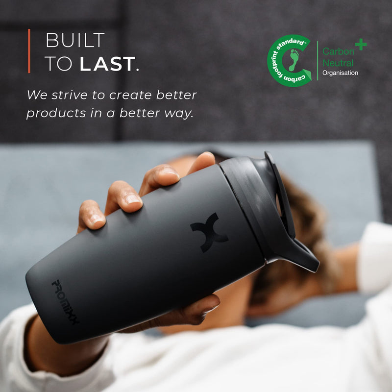 [Australia] - Promixx PURSUIT Protein Shaker Bottle New Edition - Insulated Stainless Steel Water Bottle and Blender Cup, 550ml, Graphite Grey 