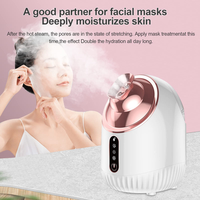 [Australia] - Facial Steamer - Nano Ionic Facial Steamer with Cold&Warm&Hot Mist,240ml Large Water Tank,Small Face Humidifier,White White 