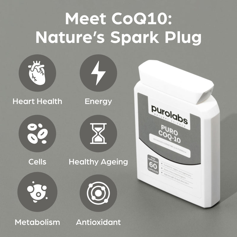 Purolabs CoQ10 Ubiquinol Coenzyme Q10 High Strength – 100mg CoQ10 Supplement for Energy, Heart, Brain & Cellular Support – High Absorption Ubiquinone Formula – 60 Vegan Capsules for Daily Wellness