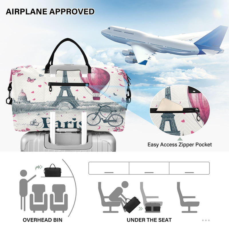 Kigai Romantic Paris Eiffel Tower Travel Duffel Bags 2PCS,Sports Duffel Bags for Men Women,Weekender Overnight Bag Gym Tote Bag with Toiletry Bag