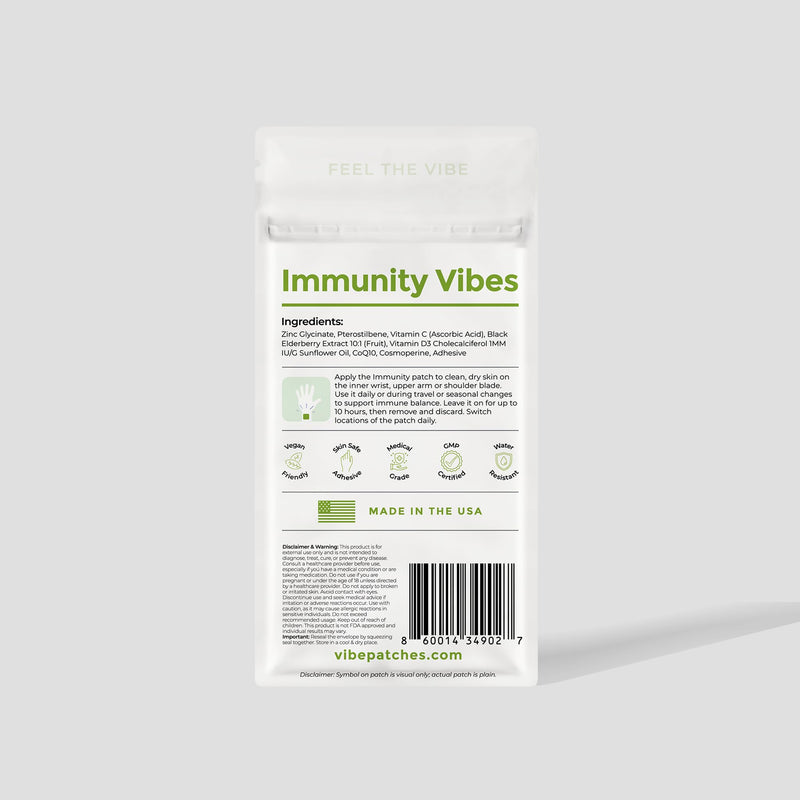 Immunity Patch | Wearable Wellness with Zinc Vitamin C Vitamin D and Black Elderberry | Long Lasting Patch for 10 Hours | Vegan & Latex Free | 4 Patches Per Pack, 2 Pack