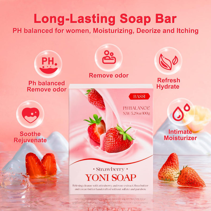[Australia] - Feminine Wash & Yoni Oil & Yoni Soap Set for Women, Yoni Wash for Vaginal Ph Balance Remove Odor Moisturizing, 1 Fl.Oz Feminine Oil & 5.07 Fl.Oz Vaginal Wash 5.29OZ Yoni Soap Bar, Strawberry Scent 