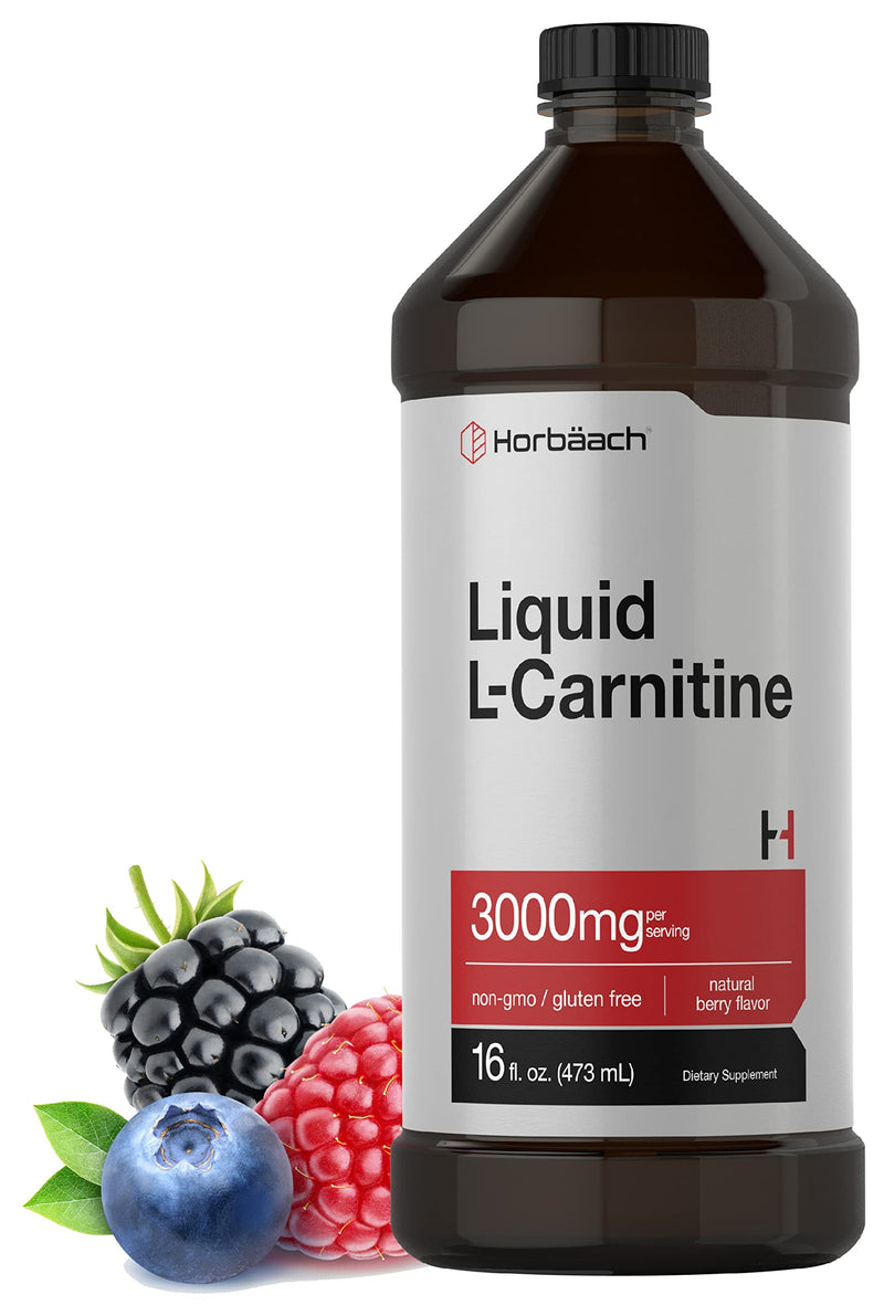 Horbäach L-Carnitine Liquid 16 oz | 3000 mg | Berry Flavor | Vegetarian Formula | Non-GMO, Gluten Free Supplement 16 Fl Oz (Pack of 1)