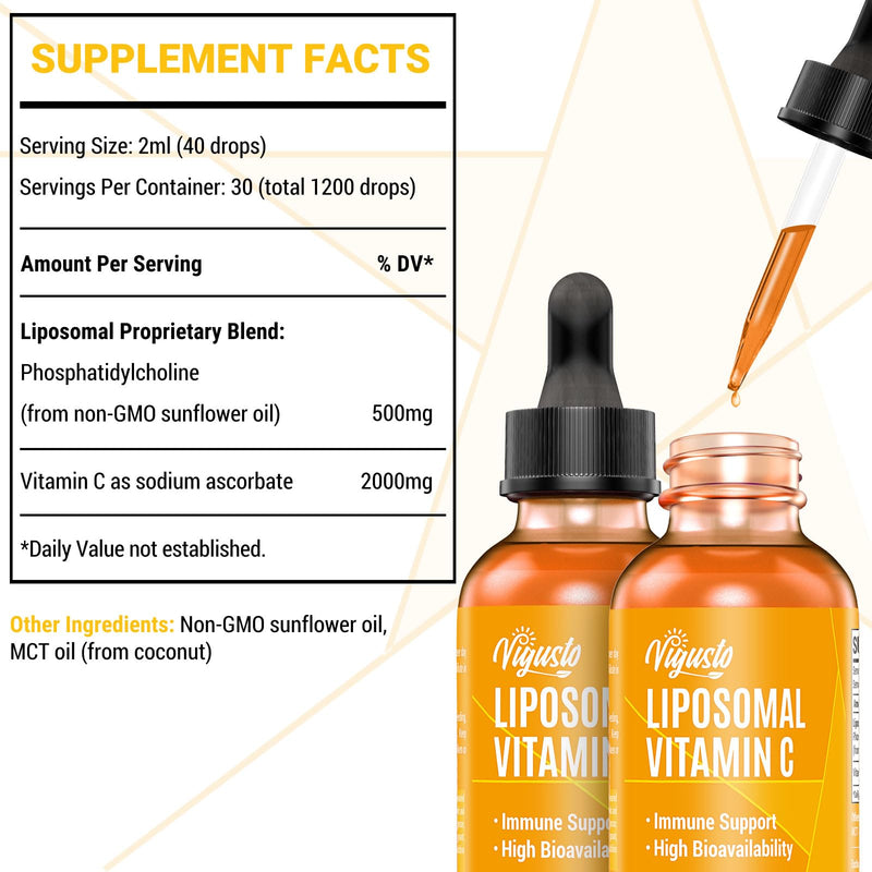 Liposomal Vitamin C 2000MG - High Absorption Liquid Supports Immunity, Antioxidant Supplement, Boosts Collagen, Soy-Free, Non-GMO, Vegan 60 ml (Pack of 1)