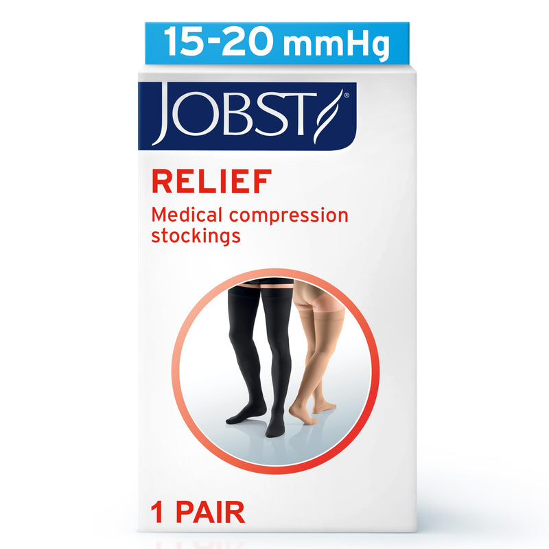 [Australia] - JOBST Relief Thigh High 15-20 mmHg Compression Stockings, Open Toe with Silicone Dot Band X-Large (1 Pair) Beige 
