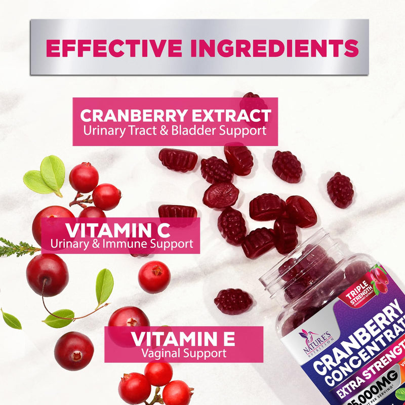 Cranberry Gummies - Urinary Tract Health Support Gummy - Cranberry Extract Supplement Helps Cleanse, Cran Berry Gummy Supplement With Vitamin C, Chewable Cran for Women and Men - 120 Gummies 120 Count (Pack of 1)