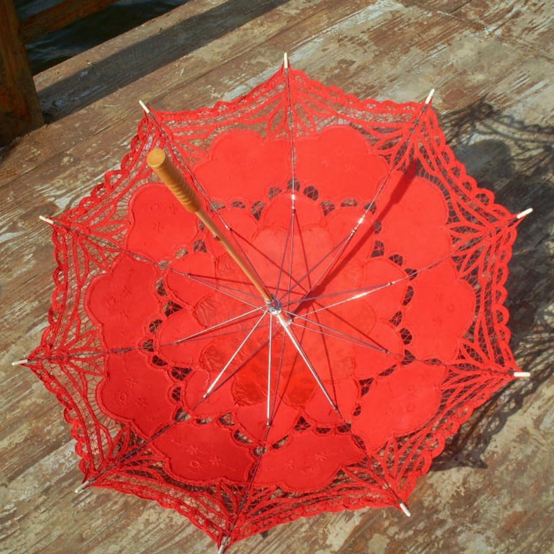 Handmade Red Lace Parasol Umbrella Wedding Bridal 30 Inch Adult Size