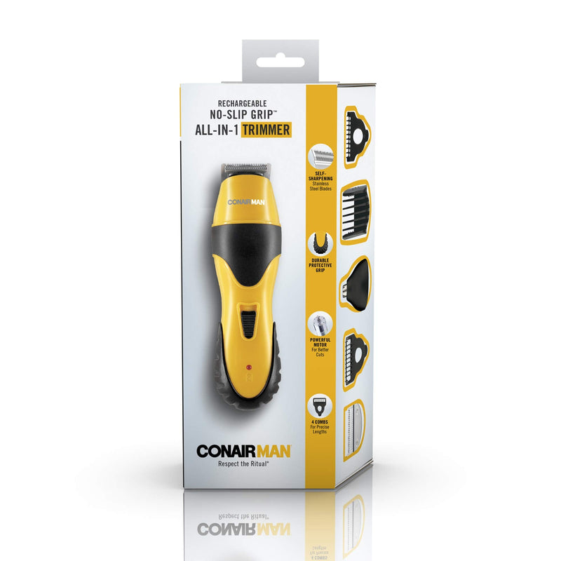 [Australia] - ConairMAN All-in-One Beard Trimmer for Men for Face, Nose and Ear Hair Trimmer,6 piece Men's Grooming Kit, Cordless/Rechargeable Yellow/Black 11 Piece Set 