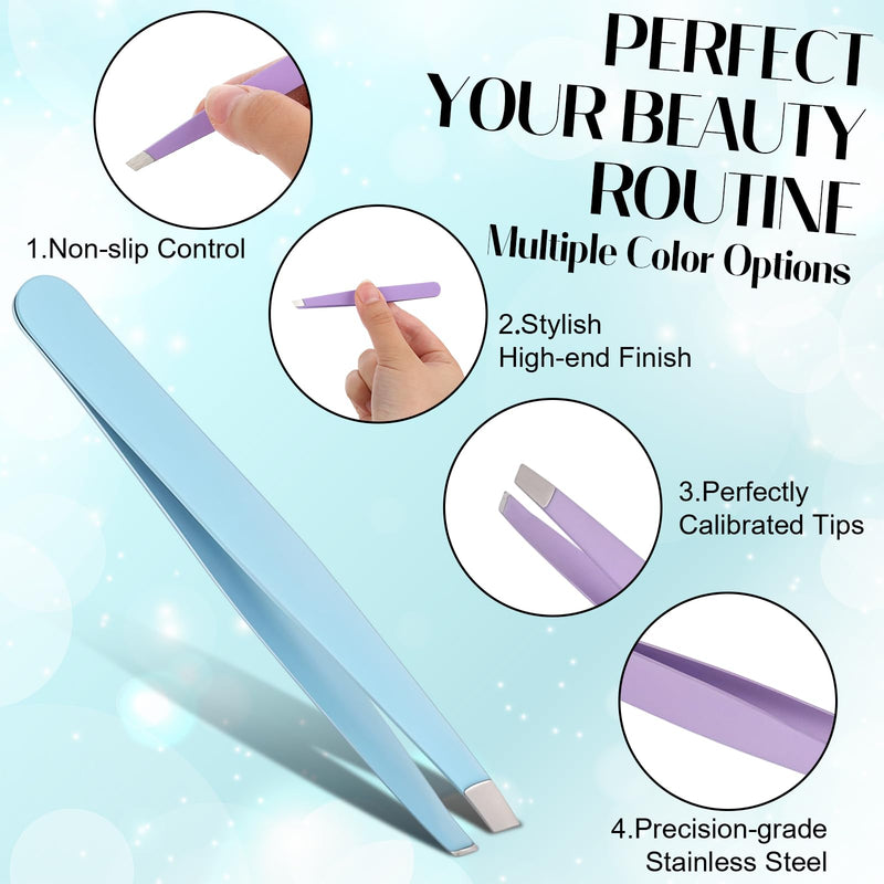 [Australia] - 60Pcs Slanted Eyebrow Tweezers for Women Men, Stainless Steel Tweezers Bulk Professional High Precise Tweezer for Ingrown Hair Removal Plucking Blackheadl(Multicolor) 