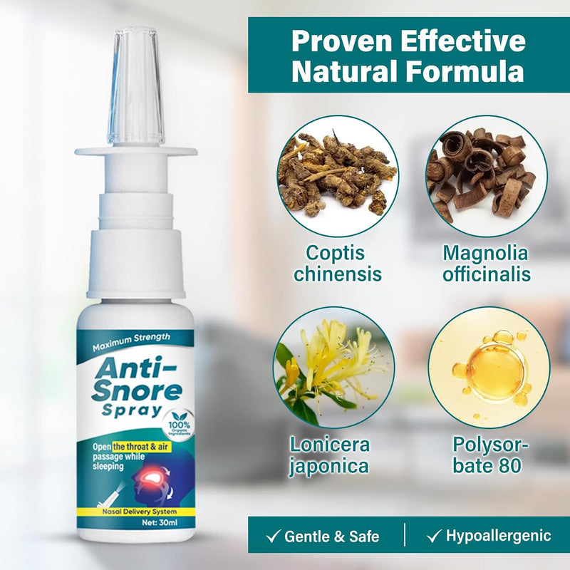 Anti-Snoring Nasal Relief Spray by SouthMoon - All Natural Snore Stopper Remedy, Herbal Sleep Apnea Sinus Decongestant & Nose-Snoring Aid for Men & Women