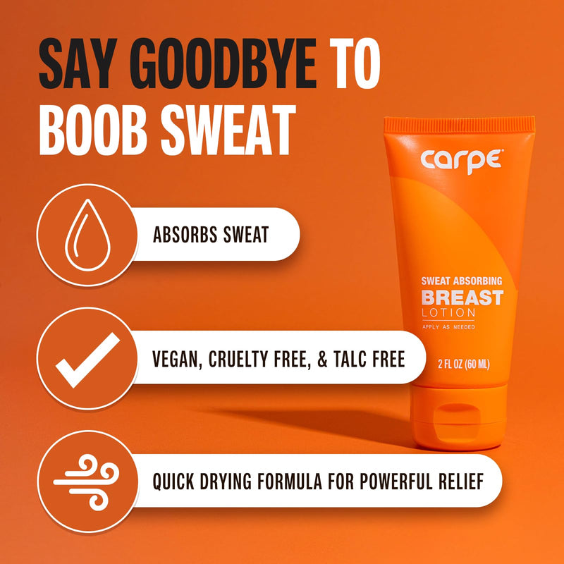 Carpe Sweat Absorbing Breast - Helps Keep Your Breasts and Skin Folds Dry - Sweat Absorbing Lotion - Helps Control Under Breast Sweat - Great For Chafing and Stain Prevention 2.03 Fl Oz (Pack of 1)