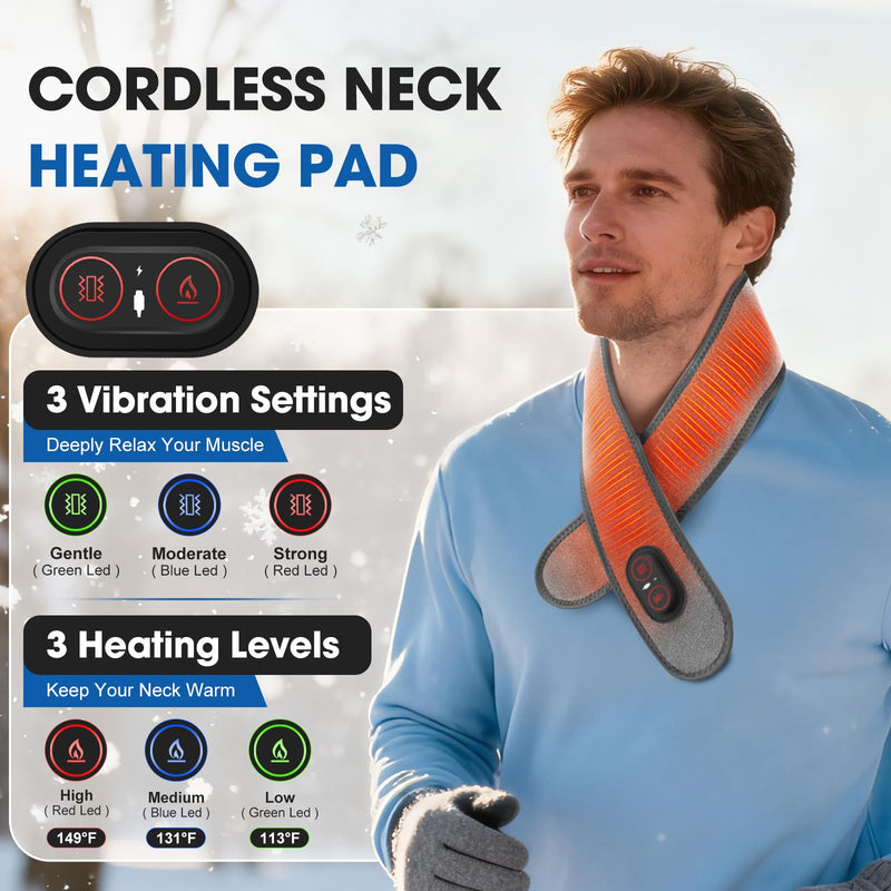 Cordless Neck Heating Pad for Pain, Neck Massager with 660nm 850nm Red Light, Neck Heating Pad for Pain Electric, Heated Neck Brace Wrap for Soreness Stiffness Pain Relief Gray