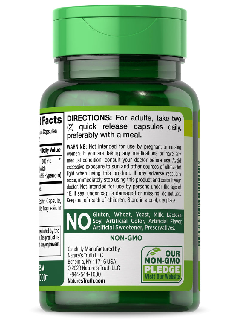 [Australia] - St Johns Wort Capsules | 600mg | 90 Count | Standardized Extract | Non-GMO & Gluten Free Supplement | by Nature's Truth 