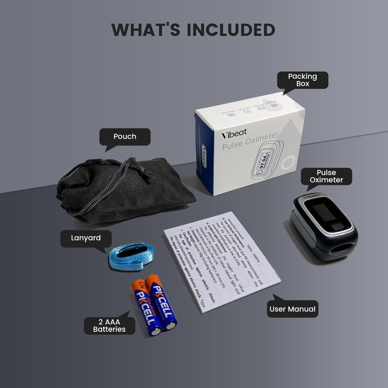[Australia] - Bluetooth Fingertip Pulse Oximeter, Vibeat SPO2 Monitor with Vihealth APP, Portable Finger Oxygen Sensor with Pulse Rate, Batteries and Lanyard Included, Black 