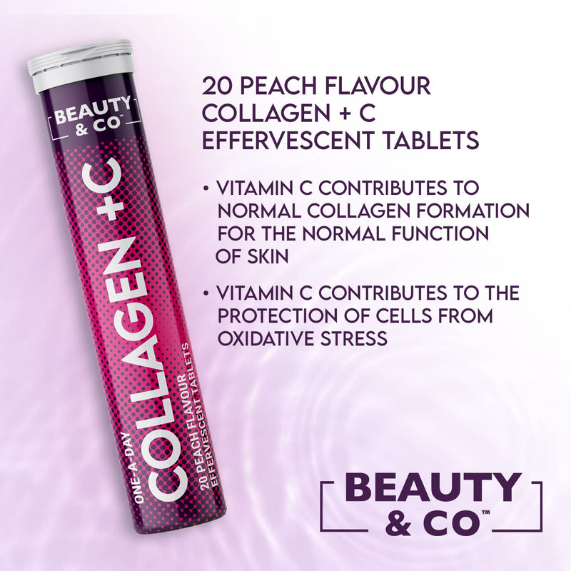 Collagen Effervescent - Marine Collagen & Vitamin C Supplement - 500mg Per Tablet (4 Tubes) Beauty & Co 20 count (Pack of 4)