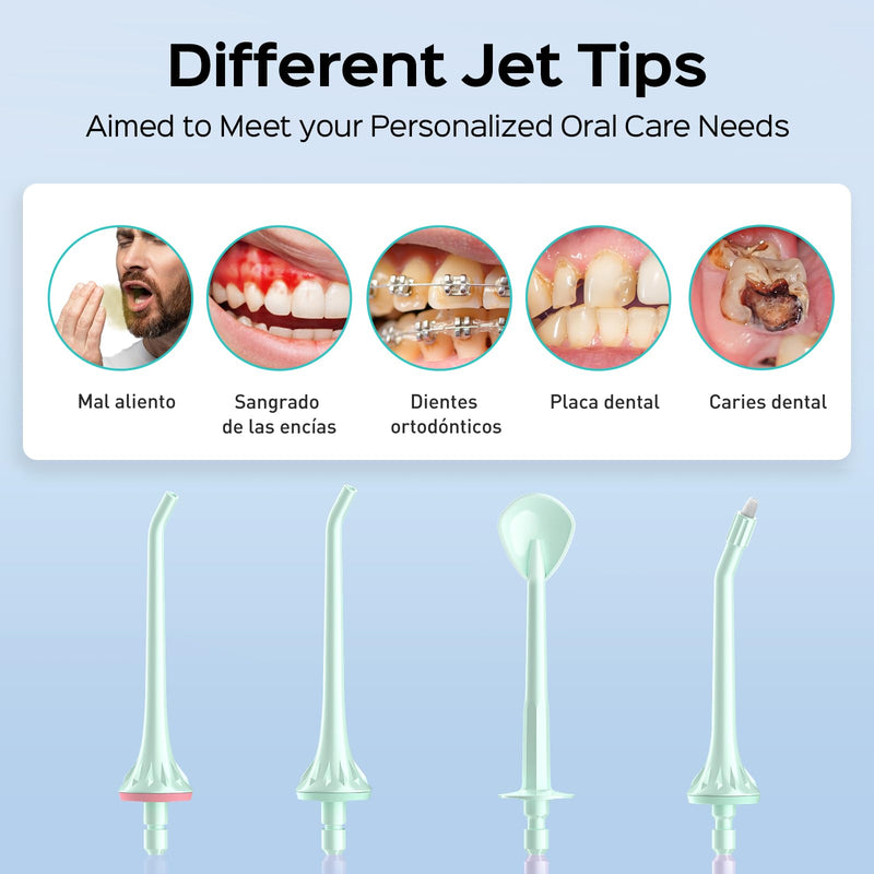 [Australia] - COSLUS Water Dental Flosser Pick for Teeth: 4 Modes Cordless Portable 300ML Larger Tank Water Teeth Cleaner IPX7 Waterproof Flossing Cleaning Picks for Home Travel Green C30(FC5360) 