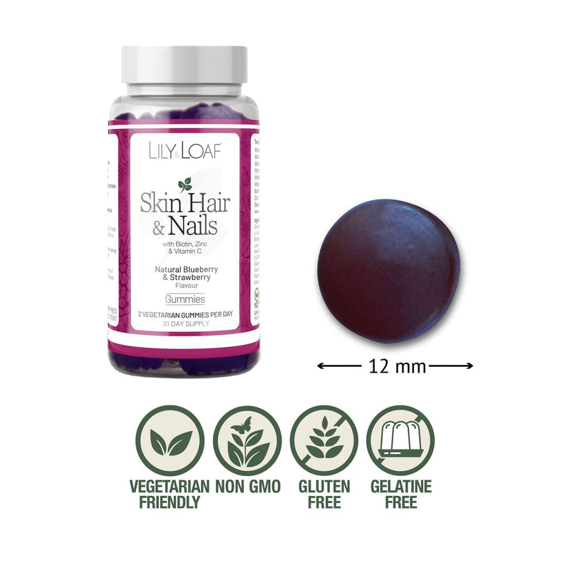 Lily & Loaf Skin, Hair & Nail Gummies – 60 Vegetarian Gummies | 30-Day Supply | with Biotin & Vitamin E for Hair Growth, Skin Radiance & Nail Strength | Beauty Supplement for Women & Men