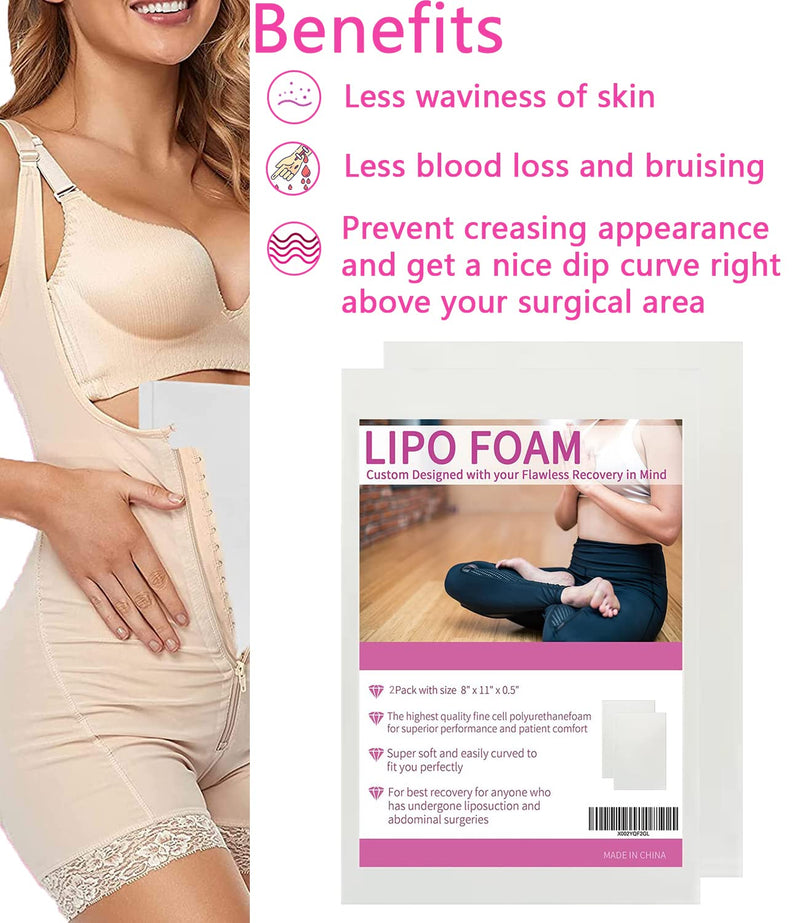 2 Pack Lipo Foam Pads BBL Post Surgery Foam Boards Liposuction Surgery Foam Sheet for Using with Flattening Abdominal Ab Board Compression Garments Lipo Foam for Recovery Tummy Tucks 8''X11'' 2