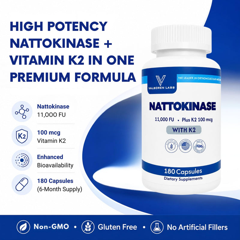 Nattokinase Supplement 11000 FU with Vitamin K2, 180 Capsules | High potency non-GMO formula with enhanced bioavailability to support cardiovascular wellness & healthy blood flow